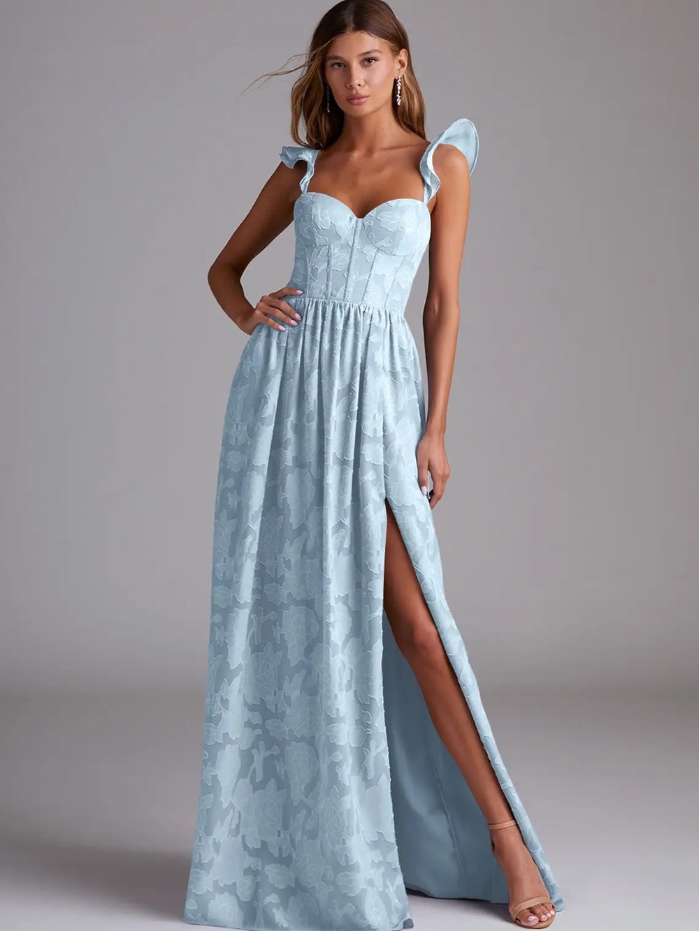 Azazie Light Blue Floral Burnout Dress